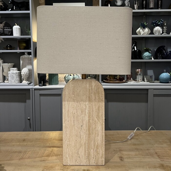 Lampada in travertino con paralume - immagine 3